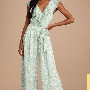 Lulus Sage Green Animal Print Romper “Vacay Vibes”